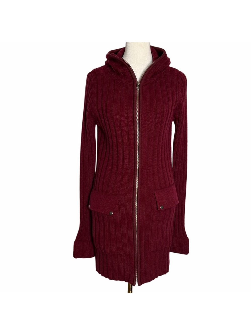 Kuhl Women's Burgundy Hooded Front Zip Cardigan Sweater Size XS Cuffed Sleeves